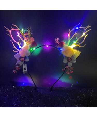 Clataly LED Glowing Hair Band Elk Antlers Flash Berry Headdress Luminous Tiara Christmas Party Hair Hoop Hair Accessories for Women Girls (Color light A) - Buy Online on GoSupps.com