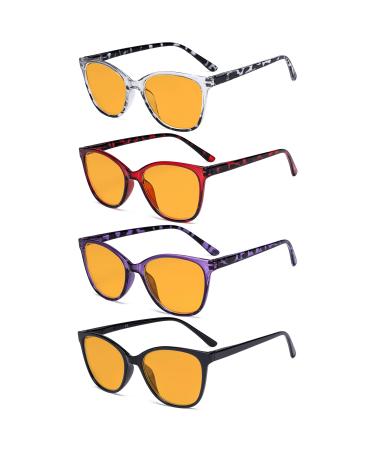 Eyekepper 4 Pack Oversized Blue Light Filter Glasses - Cat Eye Design Computer Reading Glasses for Women Anti Screen Glare Blocking Digital Blue Rays Orange Tinted +0.00 0 Blue Light Blocking-b98-4 Pairs