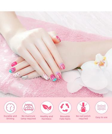 Obidodi 72pcs Kids False Nails Girls Press on Nails Short Full Cover Fake Nail Kits Kids Stick on Nails Girls Children Nail Design Decoration False Nails for Kids Kit - Buy Online on GoSupps.com