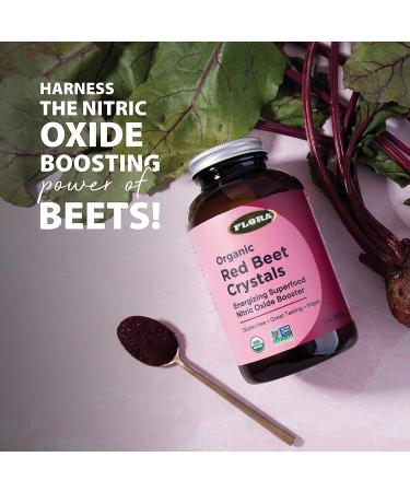 Flora Health Organic Red Beet Crystals Energizing Superfood Nitric Oxide Booster Vegan Equals 2.6 kg. of Red Beets Pressed from Fresh Harvested Organic Beets 200 g Crystals Glass Bottle - Buy Online on GoSupps.com