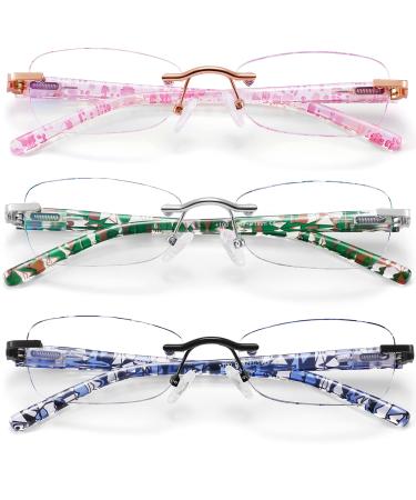 Rimless Reading Glasses For Women Blue Light Blocking Fashion Elegant Artistic Eyeglasses Spring Hinge Readers (Mixcolour 1.0)