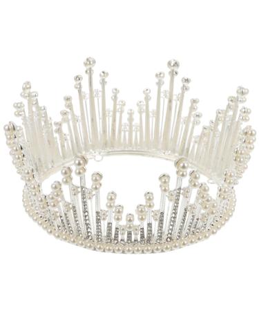 Fashion Headwear Baroque Pearls Headpiece for Women Princess Crowns Rose Gold Headband Wedding Pearl Headband for Wigs Wedding Crown Prom Crown Hair Accessories Bride Wedding Dress 15*15*8.5cm Silver