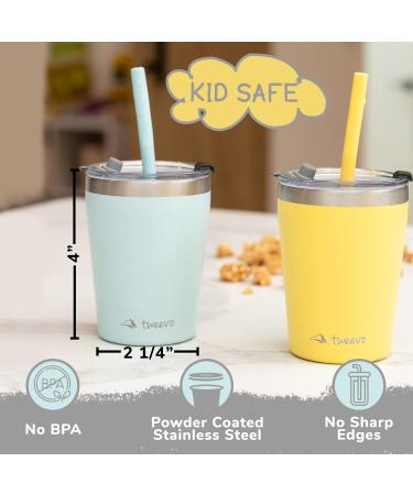 Tweevo Kids Tumblers 8.5 oz - 2 Pack, Stainless Steel Cups with Spill-Proof Lids, Straws, and Brush - Blue Yellow - Buy Online on GoSupps.com