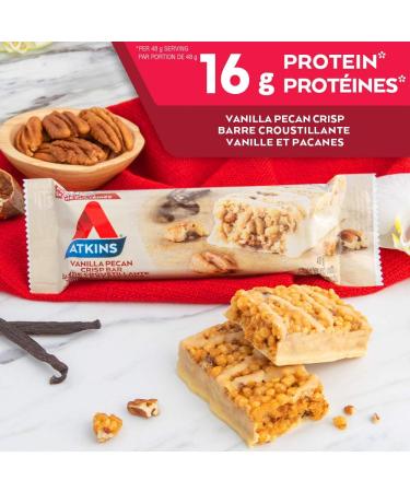 Atkins Protein Bars - Vanilla Pecan Crisp Low Sugar Keto Friendly High Protein High Fibre 1g Sugar 4g Carbs 5ct - Buy Online on GoSupps.com