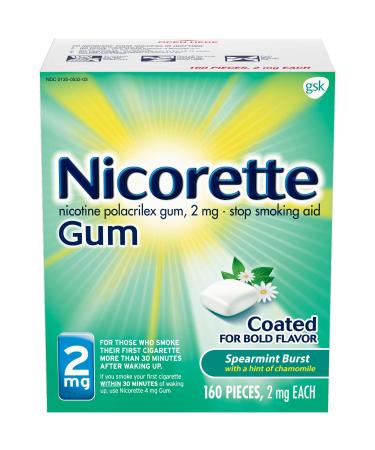 Nicorette Coated 2mg Nicotine Gum to Quit Smoking - Spearmint Burst Flavored Stop Smoking Aid - 160 Count