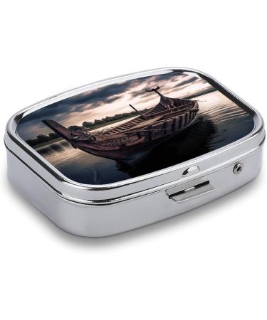 Vikings Boat Print Pill Box | 2 Compartment Portable Medicine Organizer | Decorative Metal Pill Case for Pocket & Purse - International Shipping - Buy Online on GoSupps.com