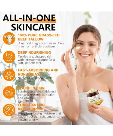 Beef Tallow Skincare Lot de 2 cr mes bio pour le visage et le corps 100 % herbe Fed Beef Tallow hydratation profonde et soin du suif de b uf cr me biologique absorption rapide pour peaux sensibles - Buy Online on GoSupps.com