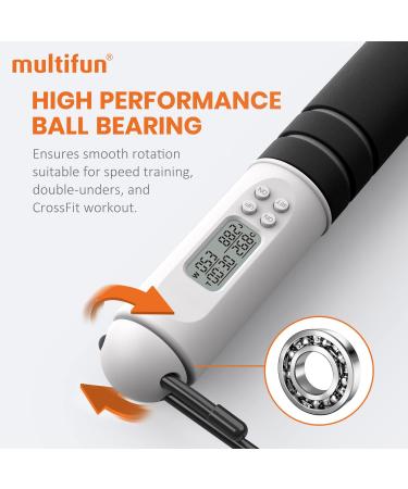 Multifun Speed Skipping Rope with Calorie Counter - Adjustable Digital Counting Jump Rope for Fitness & Boxing - Black/White - Buy Online on GoSupps.com