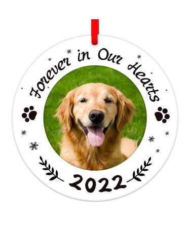 WaaHome Picture Frame Dog Memorial Christmas Ornaments 2022, Forever in Our Hearts Pet Memorial Ornaments for Christmas Tree, Pet Memorial Gifts, Sympathy Remembrance Gifts for Loss of Dog Cat Pet