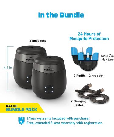 Thermacell E-Series Rechargeable Mosquito Repeller 2 Pack Bundle - 20ft Protection Zone - Charcoal - DEET Free - Scent Free - Bug Spray Alternative - Buy Online on GoSupps.com