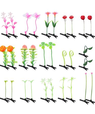30 Pcs Bean Sprout Hair Clips Mixed Style Plant Hairpins Flower Plant Hair Clip Little Grass Barrette Butterfly Headwear Hair Accessories for Women Girls Kids School Home Party Christmas Supplies Green Pink Red