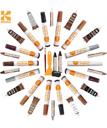 Katzco Total Furniture Repair Kit - Set of 34 - Resin Repair Wood Filler  Brushes  Markers with Plastic Scraper - for Stains  Scratches  Wood Floors  Tables  Desks  Carpenters  Bedposts - Buy Online on GoSupps.com