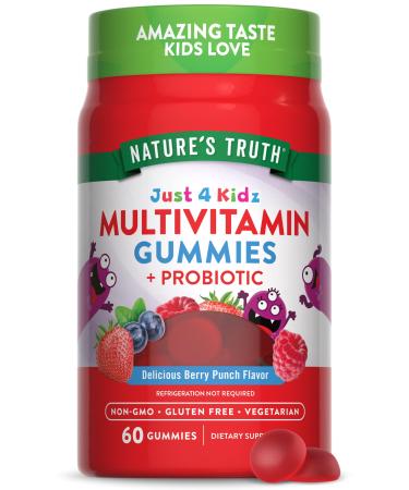 Nature's Truth Kids Multivitamin Gummies with Probiotics | 60 Count | Berry Punch Flavor | Vegetarian Non-GMO and Gluten Free Supplement