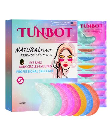 TUNBOT Under Eye Patches - 24 Pairs Natural Plant Extracts Eye Mask for Reduces Puffiness and Dark Circles Facial Anti-Aging Hyaluronic Acid Eye Gel