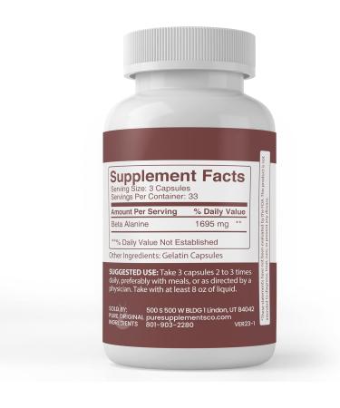 Pure Original Ingredients Beta Alanine (100 Capsules) Always Pure No Additives Or Fillers Lab Verified 100 Count (Pack of 1) - Buy Online on GoSupps.com
