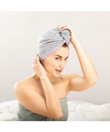 Homelevel 2x Terry Hair Turban - Quick-Drying 100% Cotton Hair Towels in Gray & Old Pink - Lightweight Hair Accessory - Buy Online on GoSupps.com