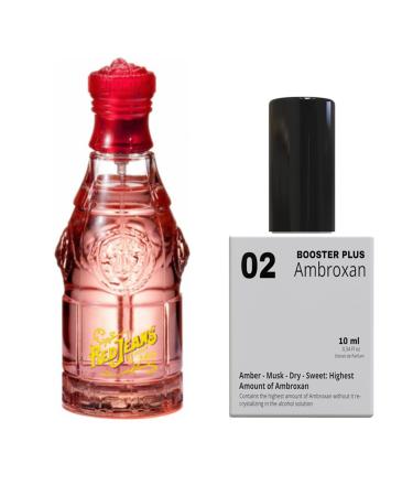 EQUIVALENCE PERFUME BOOSTER PLUS (AMBROXAN MOLECULE 02) TO RED JEANS Give power to your original perfume 12 hours long lasting Large Bottle not included It is only a reference (AMBROXAN-MOLECULE 02)