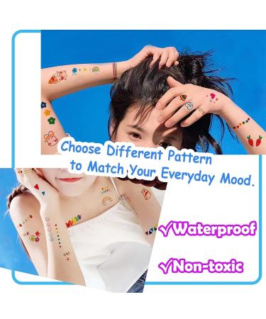 Summer Girls Tiny Temporary Tattoos - 60 Colorful Cute Geometry Waterproof Stickers | Small Fake Tattoos for Women & Kids - Buy Online on GoSupps.com