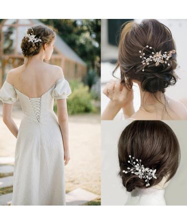 KINDOYO Bride Hair Headbands Accessories - Wedding Flower Headband Bridal Bridesmaid Hair Pieces Hair Clip Pearl Rhinestone Hair Vine for Women and Girls - Rose Gold - Buy Online on GoSupps.com