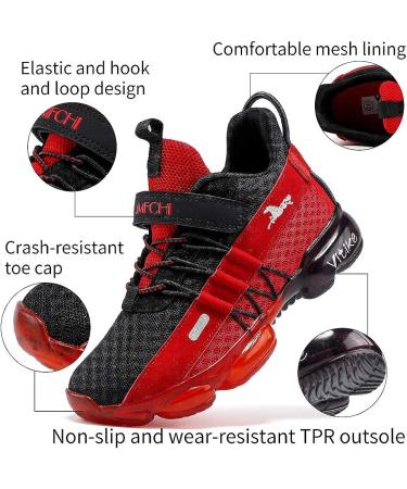 JMFCHI Kids' Knitted Mesh Sports Shoes - Lightweight Breathable Running Sneakers for Boys and Girls - Black/Red-8100 - Buy Online on GoSupps.com