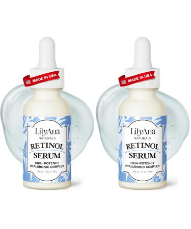 LilyAna Naturals Serum for Face - Made in USA Face Serum with Hyaluronic Acid and Vitamin E Anti Aging Serum Reduces Age Spots and Sun Damage Promotes Collagen and Elastin (Retinol 1oz) 1 Fl Oz (Pack of 2)
