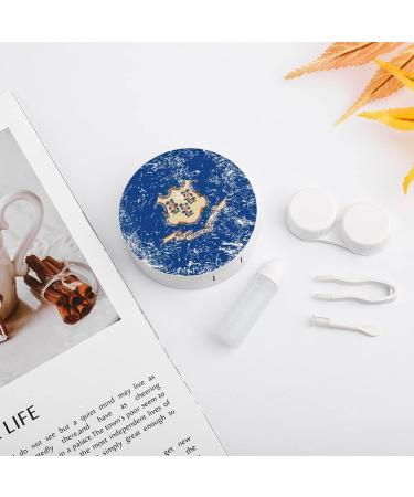 Connecticut State Flag Round Case For Contact Lens Kit Storage Box with Mirror Printed - Buy Online on GoSupps.com