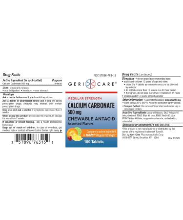 Gericare Calcium Carbonate 500mg Chewable Antacid - 150 Count | Fast International Shipping - Buy Online on GoSupps.com