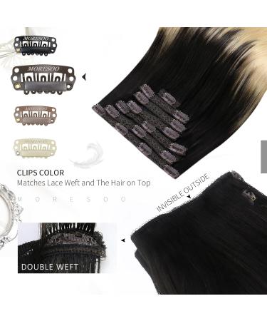 Moresoo Balayage Clip in Human Hair Extensions 20 Inch - Blonde/Brown Double Weft Clip-ins 7 Pcs/120g #2/27/613 - Buy Online on GoSupps.com