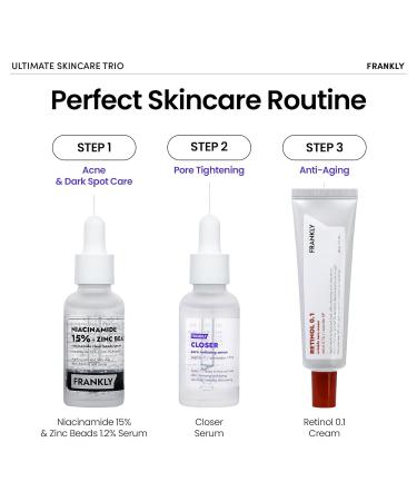 FRANKLY Dark Spot Wrinkle & Pore Care Set Niacinamide Serum + Retinol Night Cream + Peptide Pore Serum | Complete Korean Routine | Skincare Gifts for Women - Buy Online on GoSupps.com