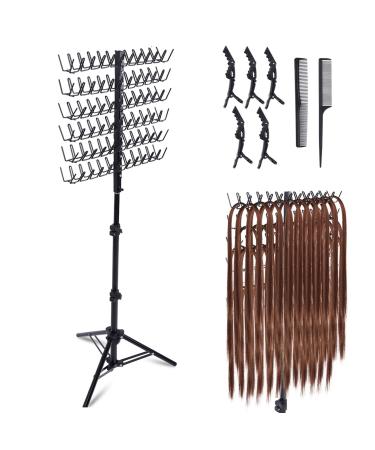Mydio 120 Peg Braiding Hair Rack Adjustable Hair Extension Holder Hair Separator Stand Hair Divider Rack Hair Stand for Braiding Hair 2-side Hair Braiding Display Holder with Hair Braiding Tools Black