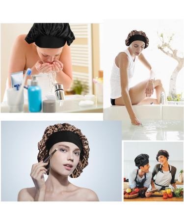 Arqumi Silk Bonnet 2PCS Large Hair Wrap for Sleeping - Adjustable Satin Cap for Long Curly Thick Black Hair - Women's Hair Care Bonnet in Black & Leopard Pattern - Buy Online on GoSupps.com