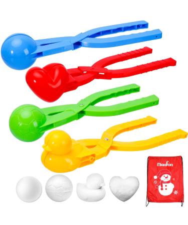 Max Fun 4 Pack Snowball Maker Snow Ball Toys Games with Handle for Kids Outdoor Indoor Winter Snowball Fight Maker Tool Clip with Drawstring Bag