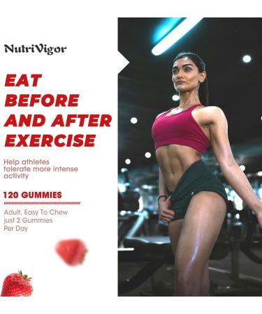 NutriVigor Creatine Monohydrate Gummies 5g for Men & Women Preworkout Gummy with Electrolyte Taurine for Muscle Growth Strength & Energy Support Strawberry 120 pcs - Buy Online on GoSupps.com