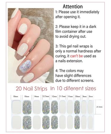TrueShei Nail Foils | 20PC White Glitter Self-Adhesive Gel Nail Stickers | UV Gel Film & Gellack Wraps for Stunning Nails - Buy Online on GoSupps.com