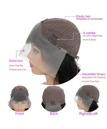 Lace Front Human Hair Wig 13x4 Straight for Black Women - Brazilian Virgin Hair, Pre Plucked, 180% Density, 22 Inch Natural Black - Buy Online on GoSupps.com