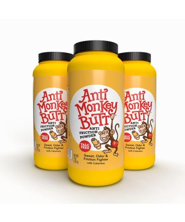 Anti Monkey Butt Body Powder with Calamine, Sweat, Odor and Friction Fighter, 6 Oz, Pack of 3 6-oz 3 Pack (Older)