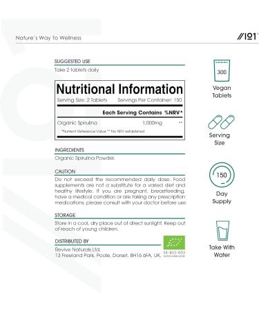 Organic Spirulina 1000mg - 300 Vegan Tablets | Pure & Certified Organic Non-GMO Gluten Free Halal - Alpha01 - Buy Online on GoSupps.com
