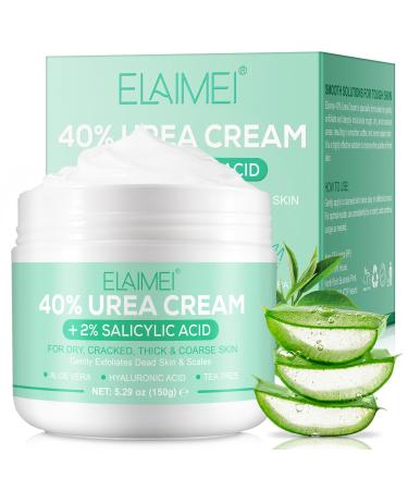 Urea Cream 40 Percent for Feet (5.29 oz) Foot Cream for Thick Cracked Rough Dead & Dry Skin Foot Lotion with Salicylic Acid Tea Tree Aloe Vera Moisturizer For Feet Elbows Hands & Knees