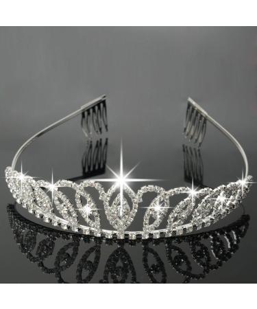Bseash Silver Crystal Tiara Crown Headband Princess Elegant Crown with combs for Women Girls Bridal Wedding Prom Birthday Party