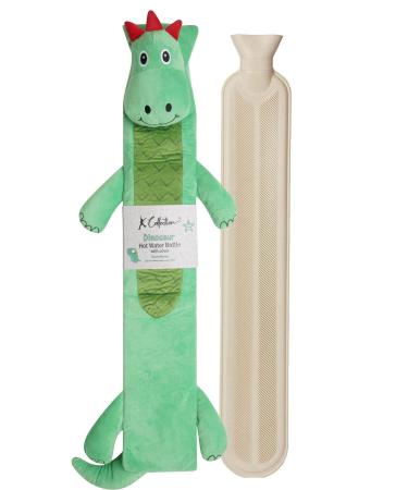 Extra Long Hot Water Bottle Super Soft Novelty Plush Cover Natural Rubber 2L Capacity 72cm Long Perfect for Pain Relief on Aches or Injuries (Dinosaur) Dinosaur - Green