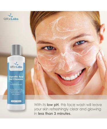 QRxLabs Glycolic Acid Face Wash - Best Exfoliating Gel Cleanser for Wrinkles Acne & Shaving Bumps - 6 fl oz - Buy Online on GoSupps.com