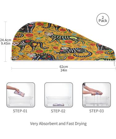 Buy Sugar Skull Black Cats Dry Hair Cap Set Quick Drying Towel & Button Headband | Super Absorbent & Soft for All Hair Types | International Shipping Available - Buy Online on GoSupps.com