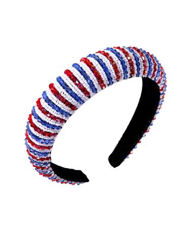 NVENF 4th of July Headbands for Women Red Blue White Crystal Rhinestone Padded Headbands American Flag Patriotic Headbands 4th of July Hair Accessory Gifts (Flag Color)