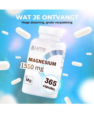 Magnesium glycinate 365 capsules 186 mg elemental magnesium per daily dose bisglycinateglycinate LUTO Supplements - Buy Online on GoSupps.com