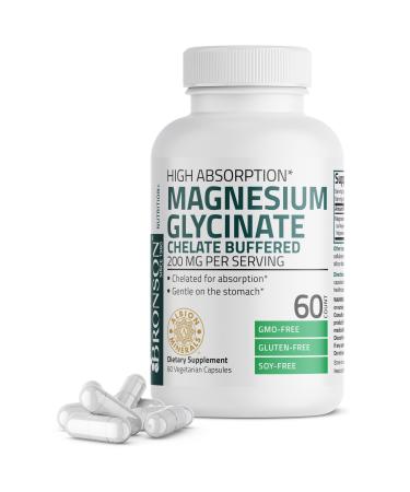 Bronson Magnesium Glycinate 200 MG per Serving Chelated for High Absorption Gentle On Stomach Non-GMO 60 Vegetarian Capsules 60 Count (Pack of 1)