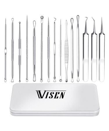 15 PCS Pimple Popper Tool Kit Blackhead Remover Comedone Extractor Tools Professional Pimple Comedone Extractor Stainless Steel Skin Blemish Removal Acne Tools for Forehead Nose Face with Metal Case