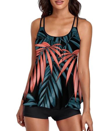 Floral Tankini Swimsuit for Women - Modest Loose Fit Two Piece Bathing Suit - Large Red - Buy Online on GoSupps.com