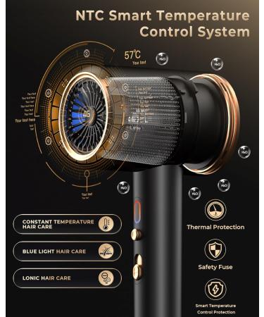 Hair Dryer 2400W Hairdryer with 60000 RPM Powerful AC Motor Hairdryer with Diffuser & Concentrator Blow Dryer with 2 Speed 3 Heat Setting Cool Shot Button Hair Dryer for Women Men Black - Buy Online on GoSupps.com