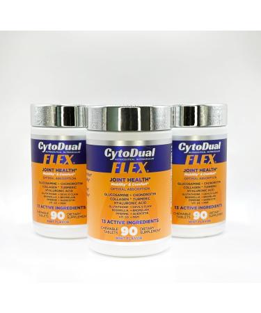 CytoDual Flex Glucosamine Chondroitin MSM H. Acid Collagen Joint Support for Back Knees & Hands Mobility Cartilage Antioxidant Multi-Action Fast-Acting Chewables 90 Days - Buy Online on GoSupps.com