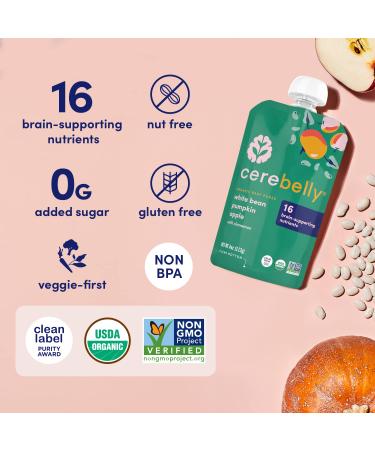 Cerebelly Baby Food Pouches White Bean Pumpkin Apple 4 oz - Pack of 6 | Toddler Snacks with Brain-supporting Nutrients | Gluten-Free, BPA-Free, Non-GMO | Healthy Snacks for Babies & Toddlers - Buy Online on GoSupps.com